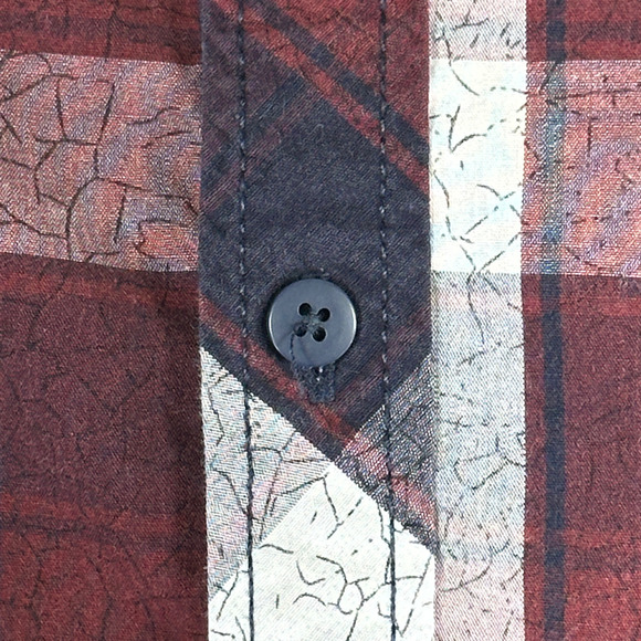 Marc Ecko Shirt Adult EXTRA LARGE Burgundy Blue Cut & Sew Plaid Pockets - Picture 6 of 11